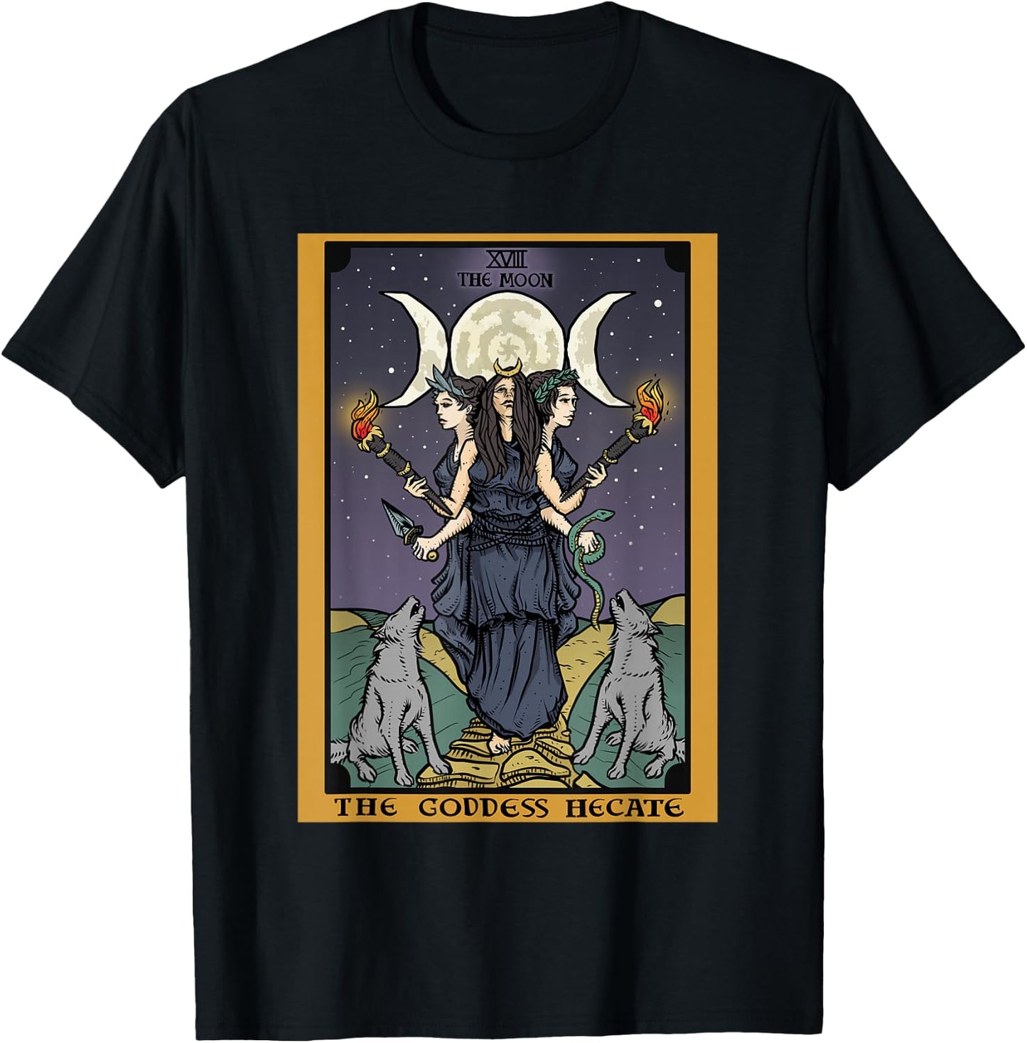 The Goddess Hecate Tarot Card Triple Moon Wiccan Pagan Witch T-Shirt - T-Shirt | Black