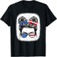 Cute 4th of July Messy Bun Girl American Flag Patriotic USA T-Shirt - T-Shirt | Black