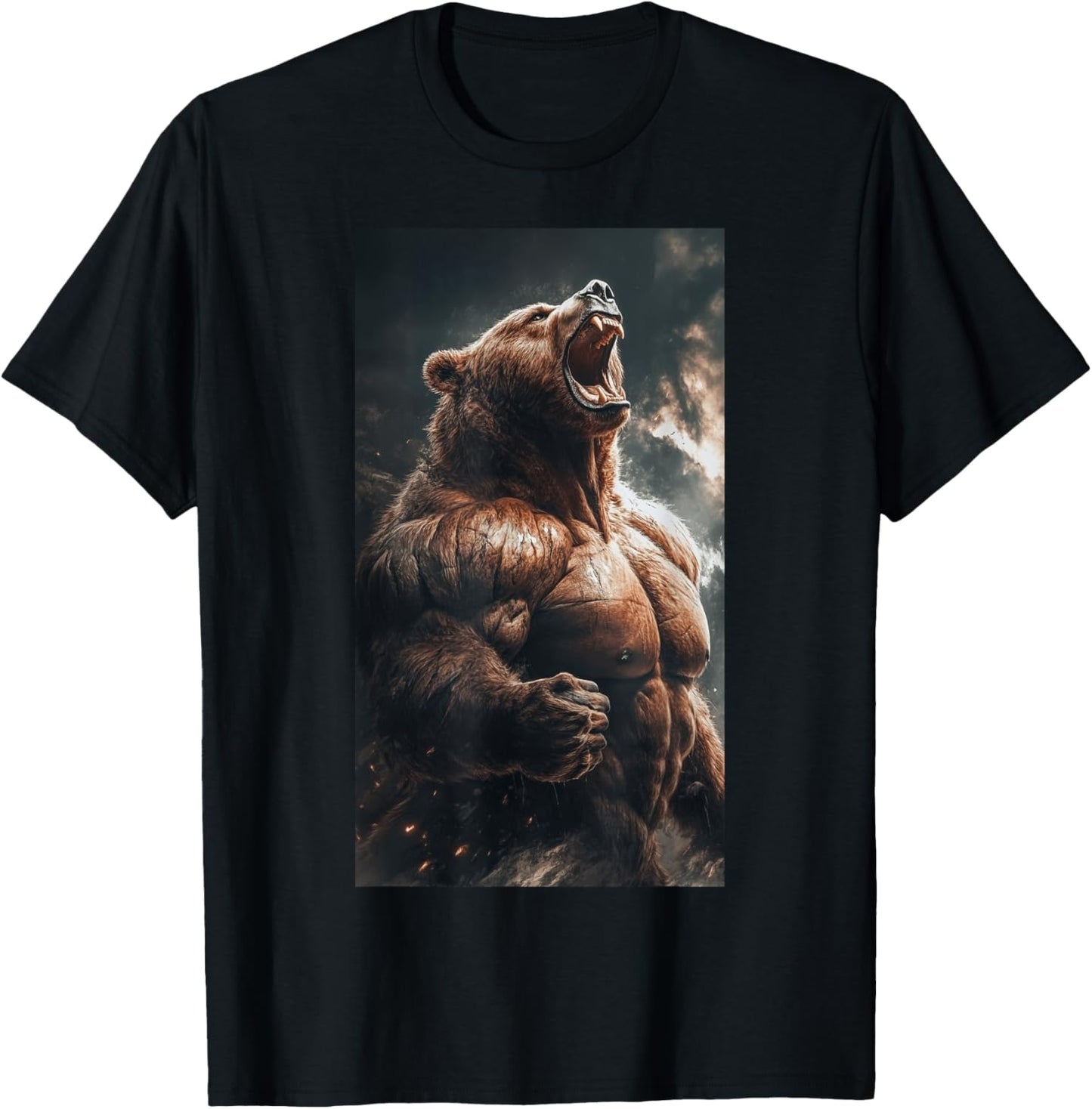 Bear Muscular Muscles Bodybuilding Roaring Nature T-Shirt - T-Shirt | Black