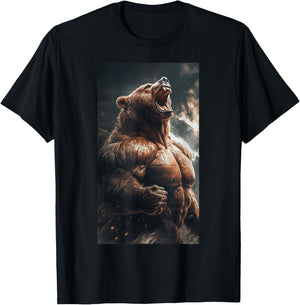 Bear Muscular Muscles Bodybuilding Roaring Nature T-Shirt - T-Shirt | Black