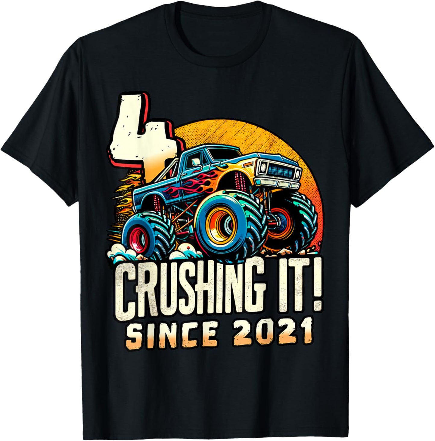 Birthday Monster Truck 4 year Old Boys 4th Party Born 2021 T-Shirt - T-Shirt | Black