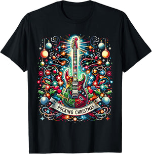 The Rocking Christmas Christmas Rock Guitar Santa T-Shirt - T-Shirt | Black