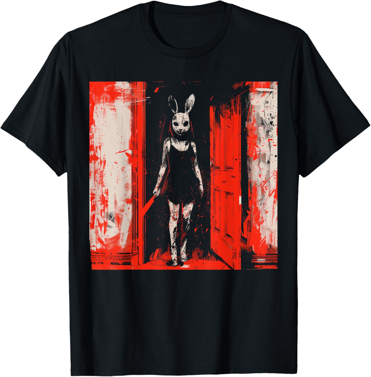 Horror Evil Bunny Slasher Girl Red Anime Goth Creepy Rabbit T-Shirt - T-Shirt | Black