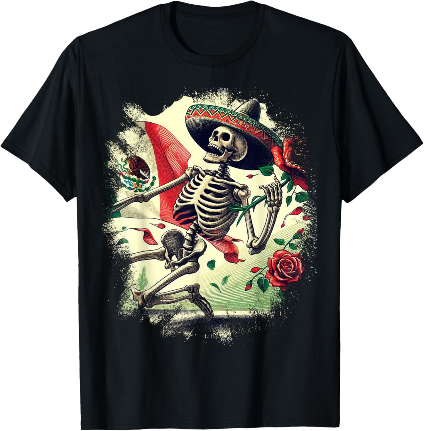Mexico Gift Rose Tijuana Mexican Hispanic Pride Poncho T-Shirt - T-Shirt | Black