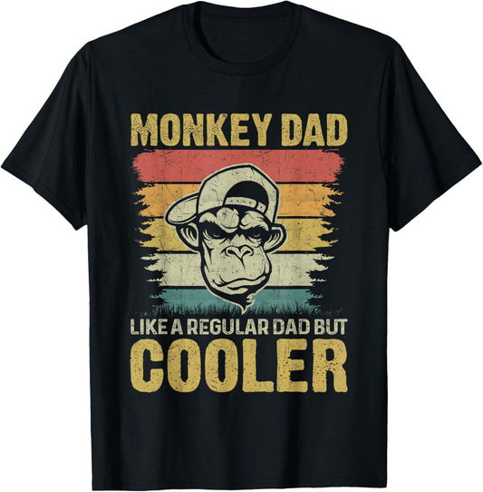 Retro Monkeys Father Men Animal Monkey Dad T-Shirt - T-Shirt | Black