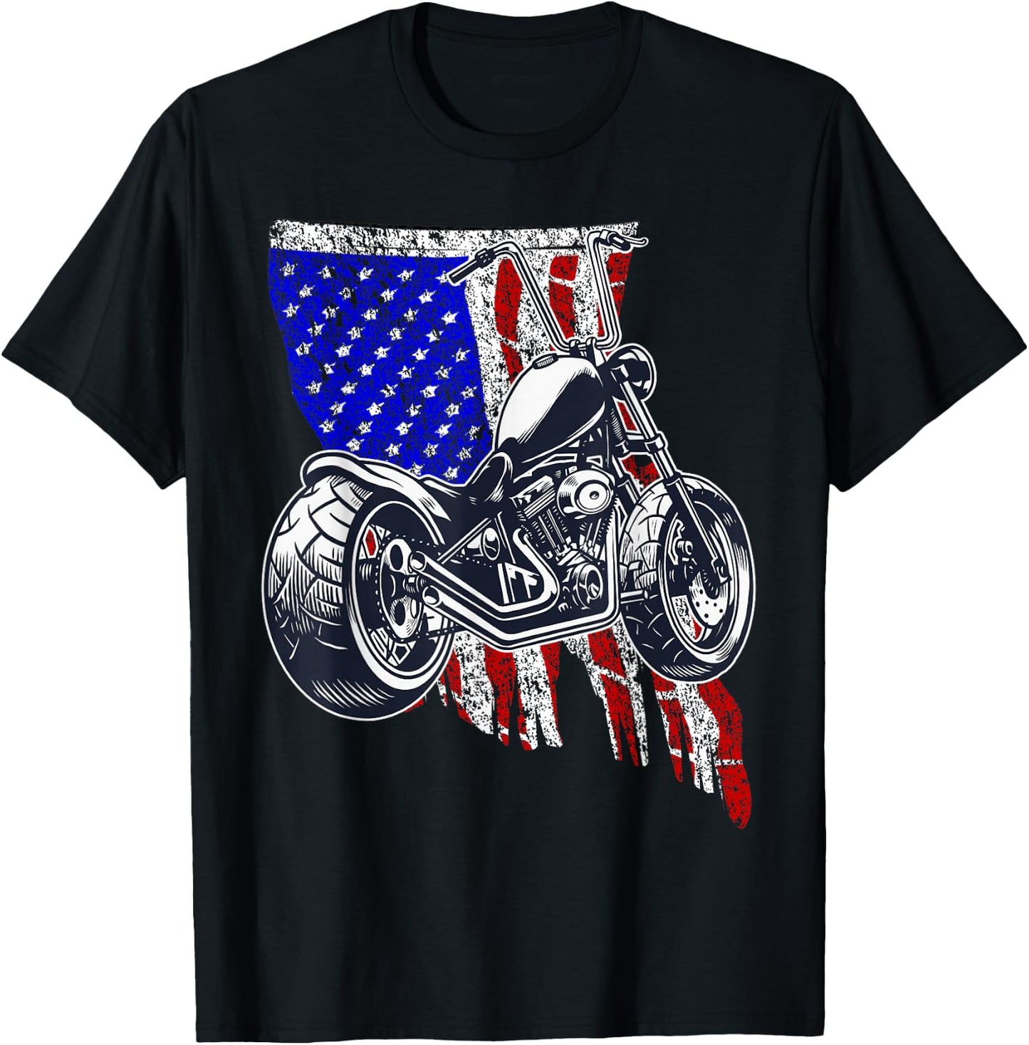 Bobber Motorcycle July 4 Veteran Memorial Day American Flag T-Shirt - T-Shirt | Black