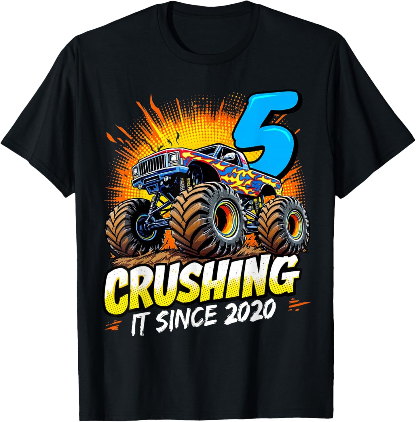 Birthday Monster Truck 5 year Old Boys 5th Party Born 2020 T-Shirt - T-Shirt | Black
