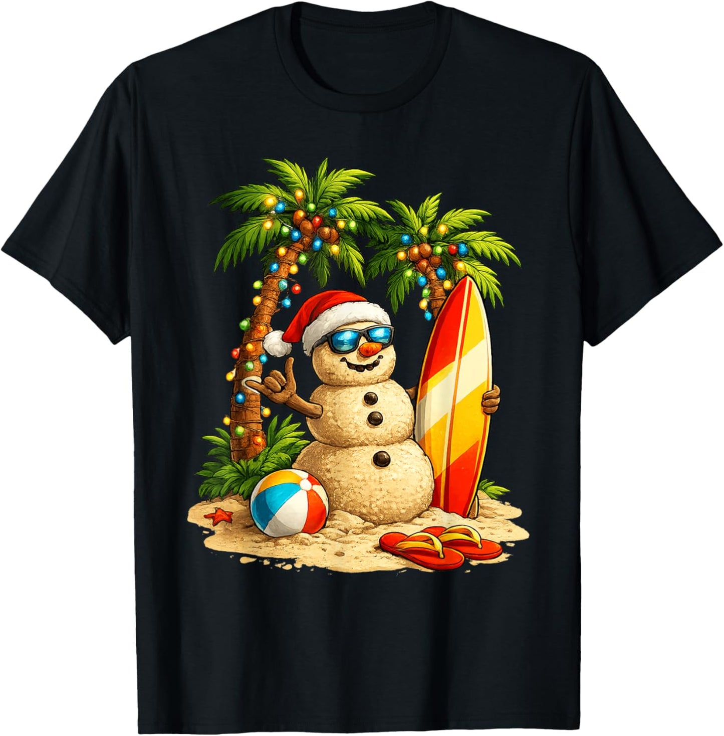 Xmas in July Santa Snowman Beach Summer Christmas in June T-Shirt - T-Shirt | Black
