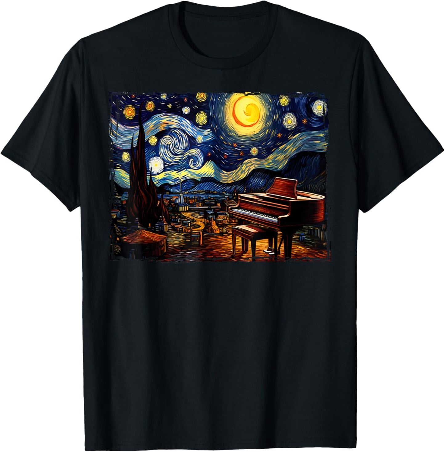 Van Gogh Music Lover Piano Piano Piano T-Shirt - T-Shirt | Black