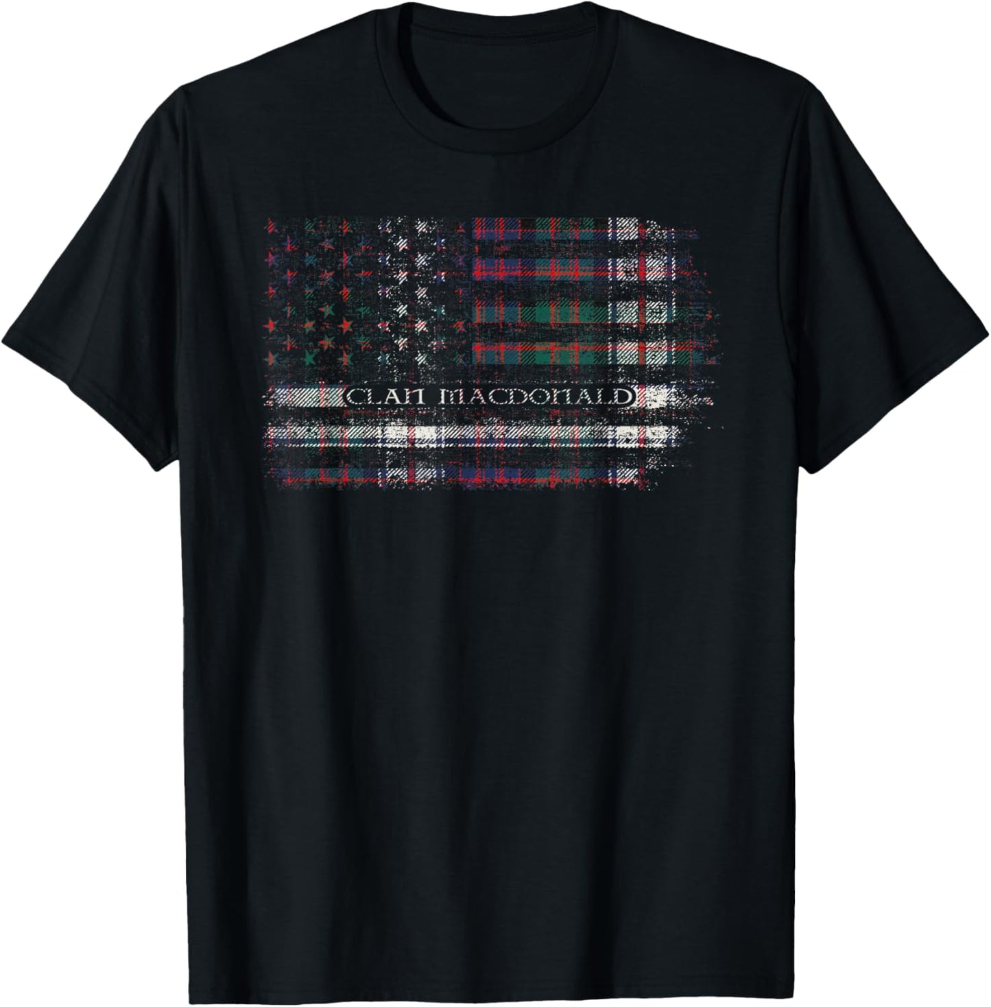 Clan MacDonald Dress Scottish tartan US flag kilt Scotland T-Shirt - T-Shirt | Black