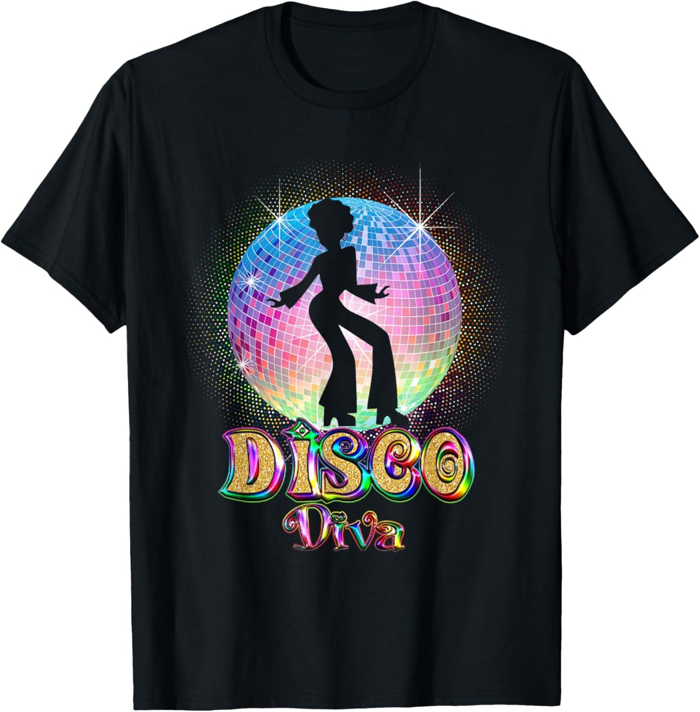Disco Diva - Retro 70's 80's Seventies Retro Disco Ball T-Shirt - T-Shirt | Black