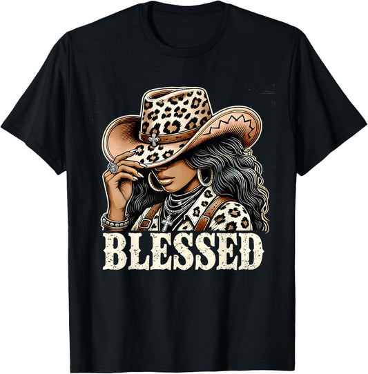 Vintage African Christian Woman Retro Black Western Cowgirl T-Shirt - T-Shirt | Black