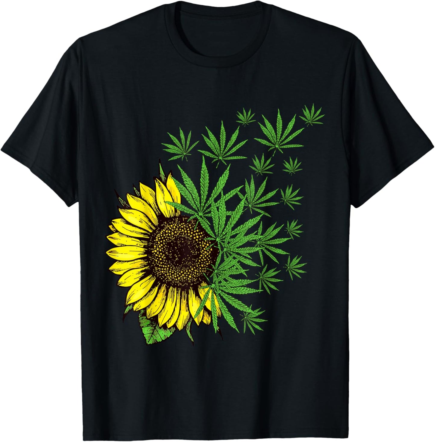 Cannabis Weed Leaf Sunflower Women Marijuana Pot Smoker T-Shirt - T-Shirt | Black