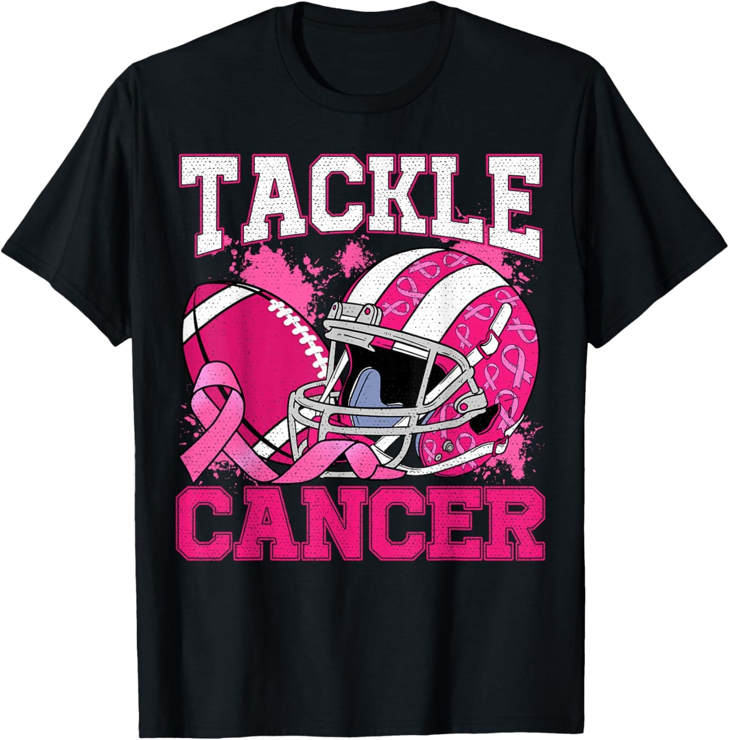 Tackle Breast Cancer Football Pink Breast Cancer Awareness T-Shirt - T-Shirt | Black