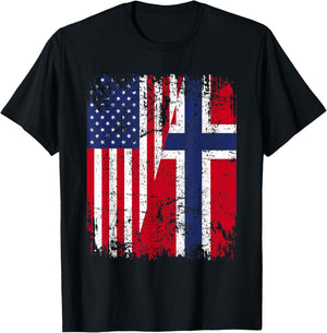 NORWEGIAN American Flag | Men Women Kids | NORWAY T-Shirt - T-Shirt | Black