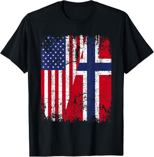 NORWEGIAN American Flag | Men Women Kids | NORWAY T-Shirt - T-Shirt | Black
