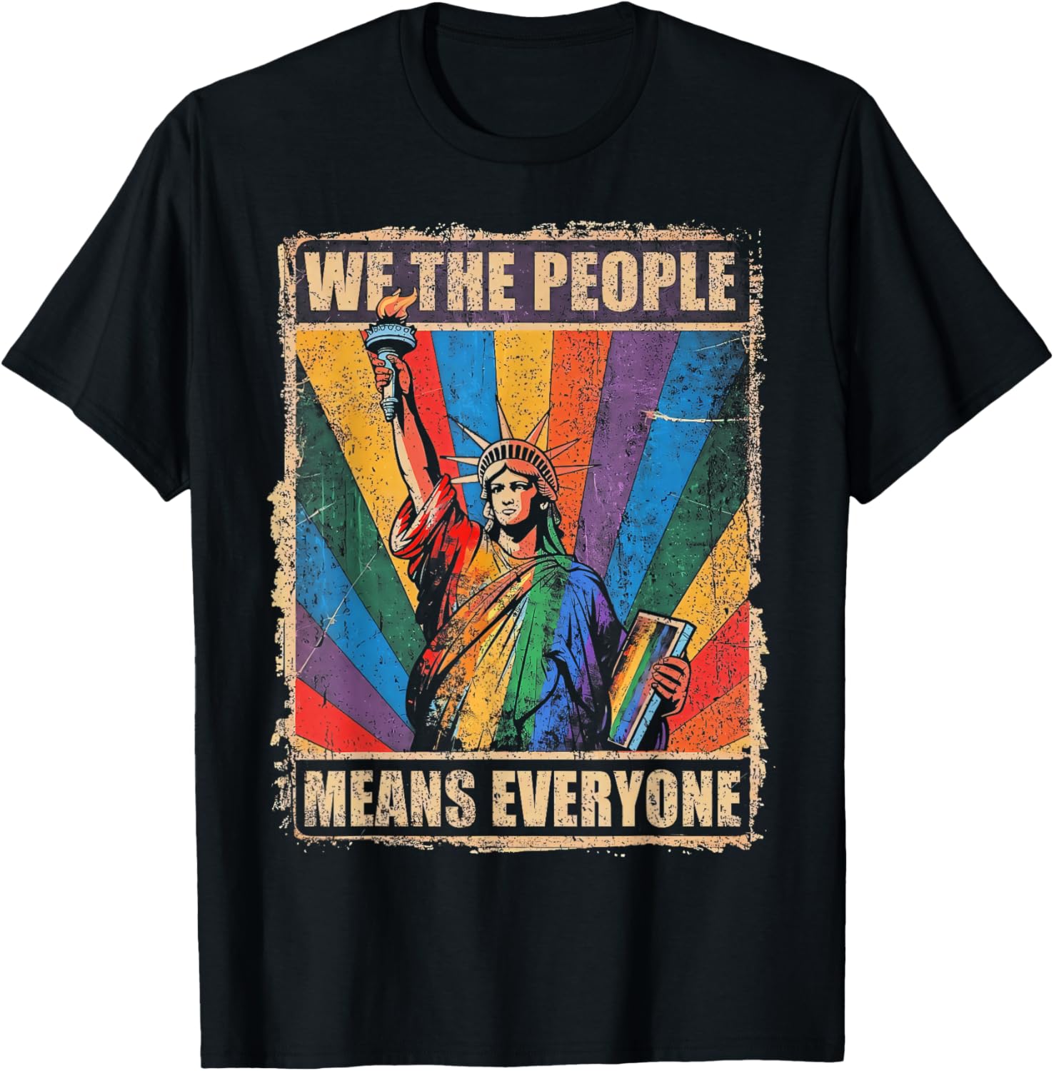 USA Flag LGBTQ Equality We the People Means Everyone Pride T-Shirt - T-Shirt | Black