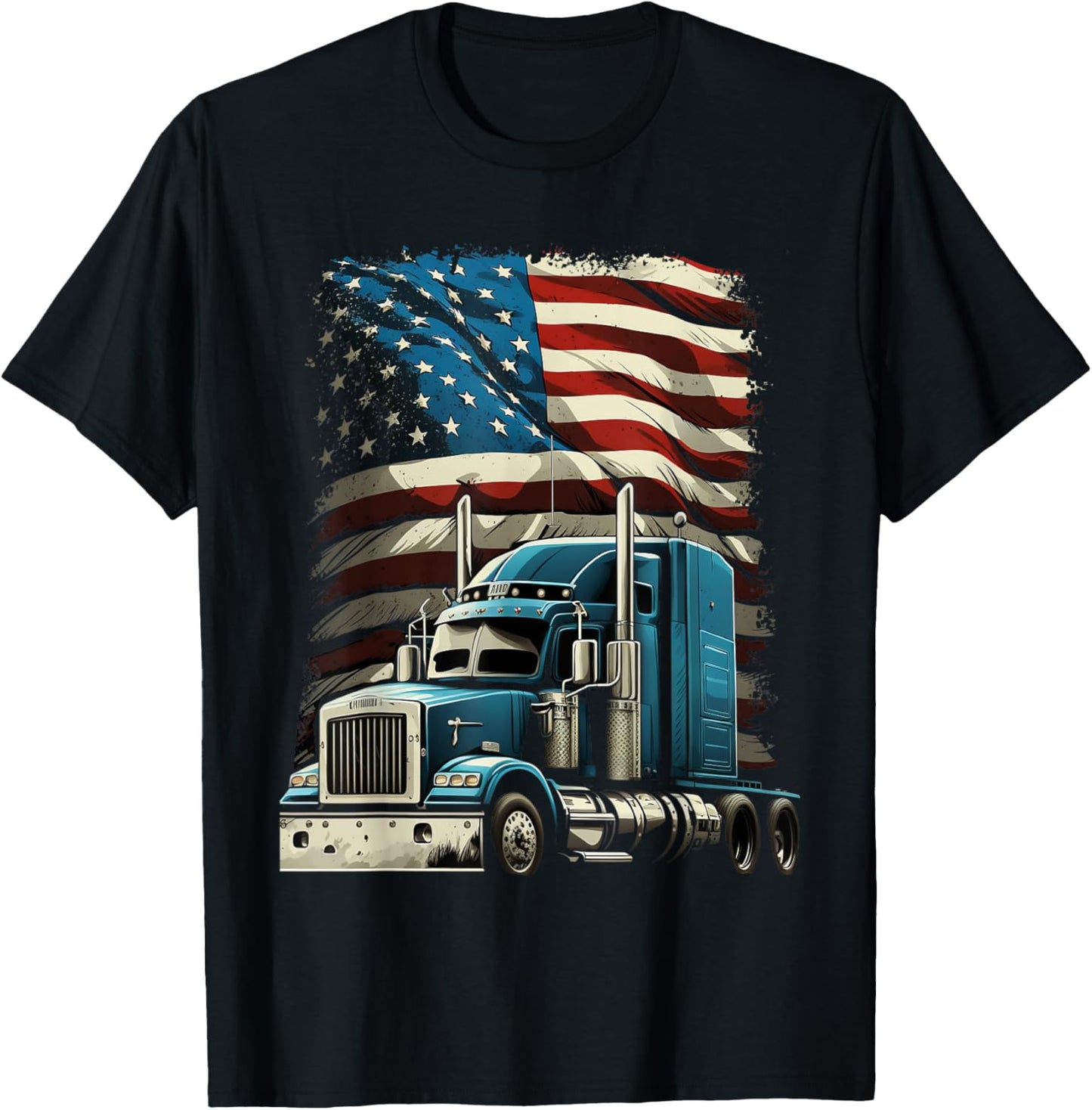 Trucker US American Flag For Patriotic Truck Driver T-Shirt - T-Shirt | Black