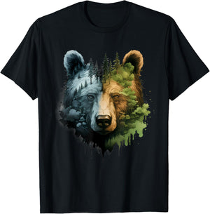 Bear Forest Portrait Animal Art Motif Nature Wildlife T-Shirt - T-Shirt | Black