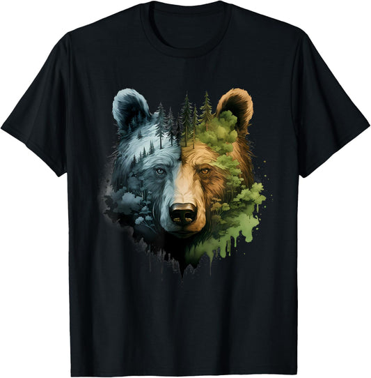 Bear Forest Portrait Animal Art Motif Nature Wildlife T-Shirt - T-Shirt | Black