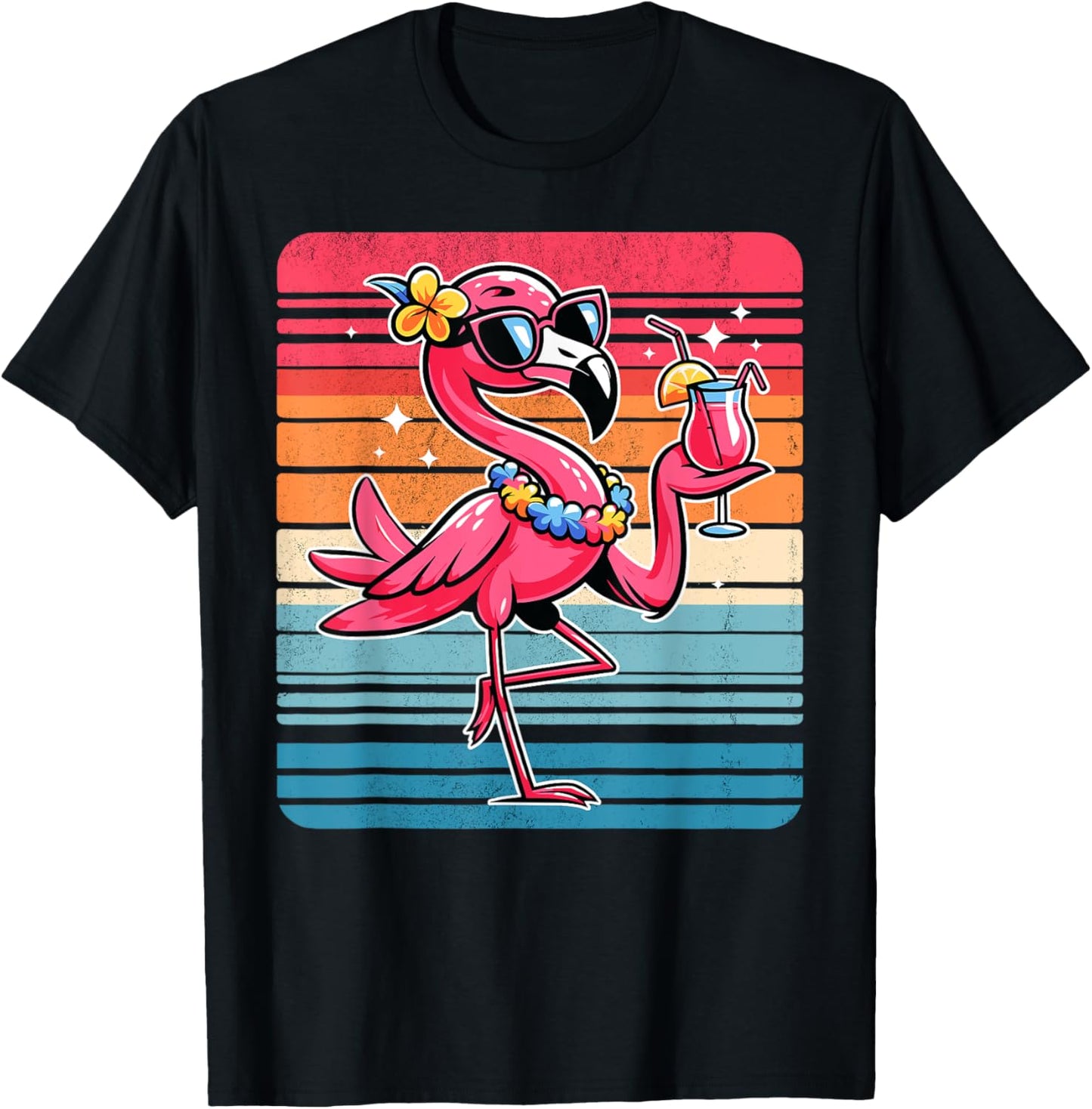 Cool Retro Flamingo in Sunglasses Funny Flamingo T-Shirt - T-Shirt | Black