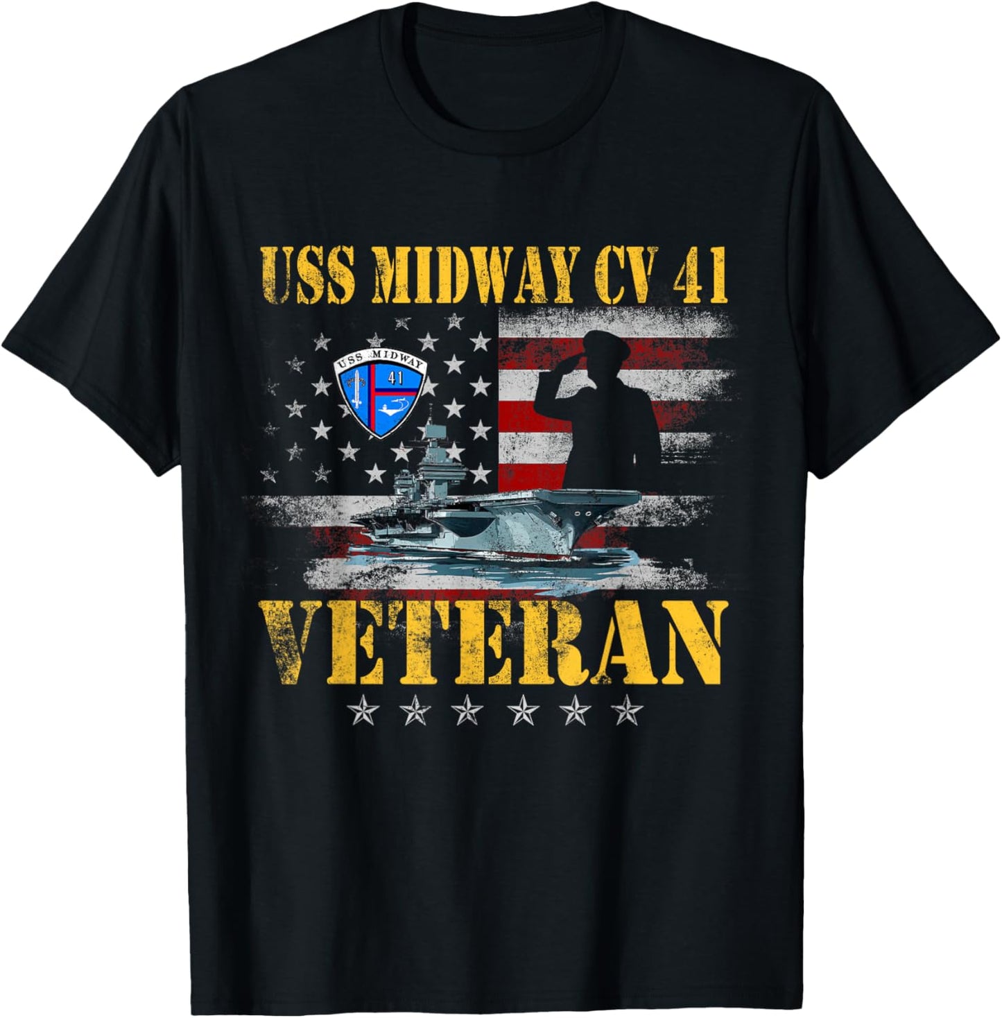 USS Midway CV 41 Aircraft Carrier Veteran US Flag Patriotic T-Shirt - T-Shirt | Black