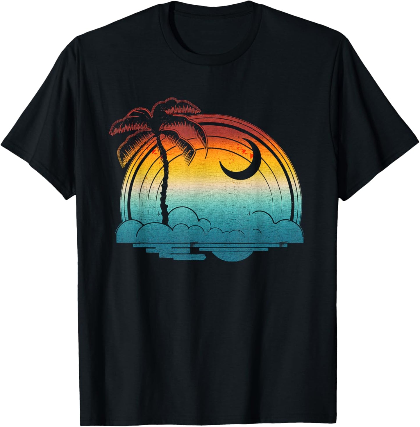 Retro Sunset South Carolina Flag Palmetto Tree Crescent Moon T-Shirt - T-Shirt | Black