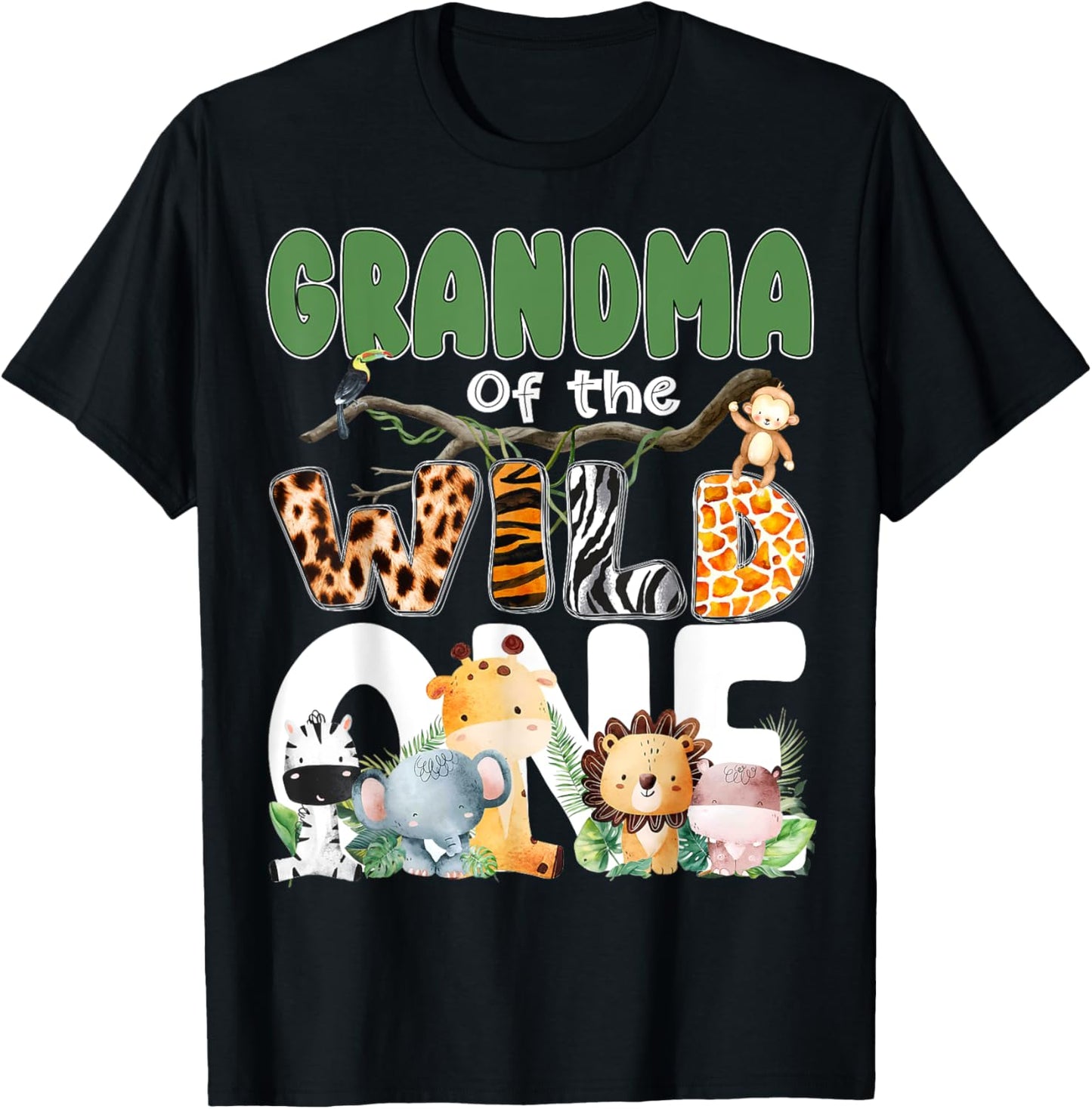 Grandma Of The Wild One 1st Birthday Safari Family Matching T-Shirt - T-Shirt | Black