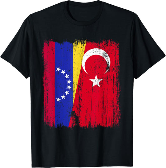 Venezuela Turkey Half Flag Turkiye Venezuelan Turkish T-Shirt - T-Shirt | Black