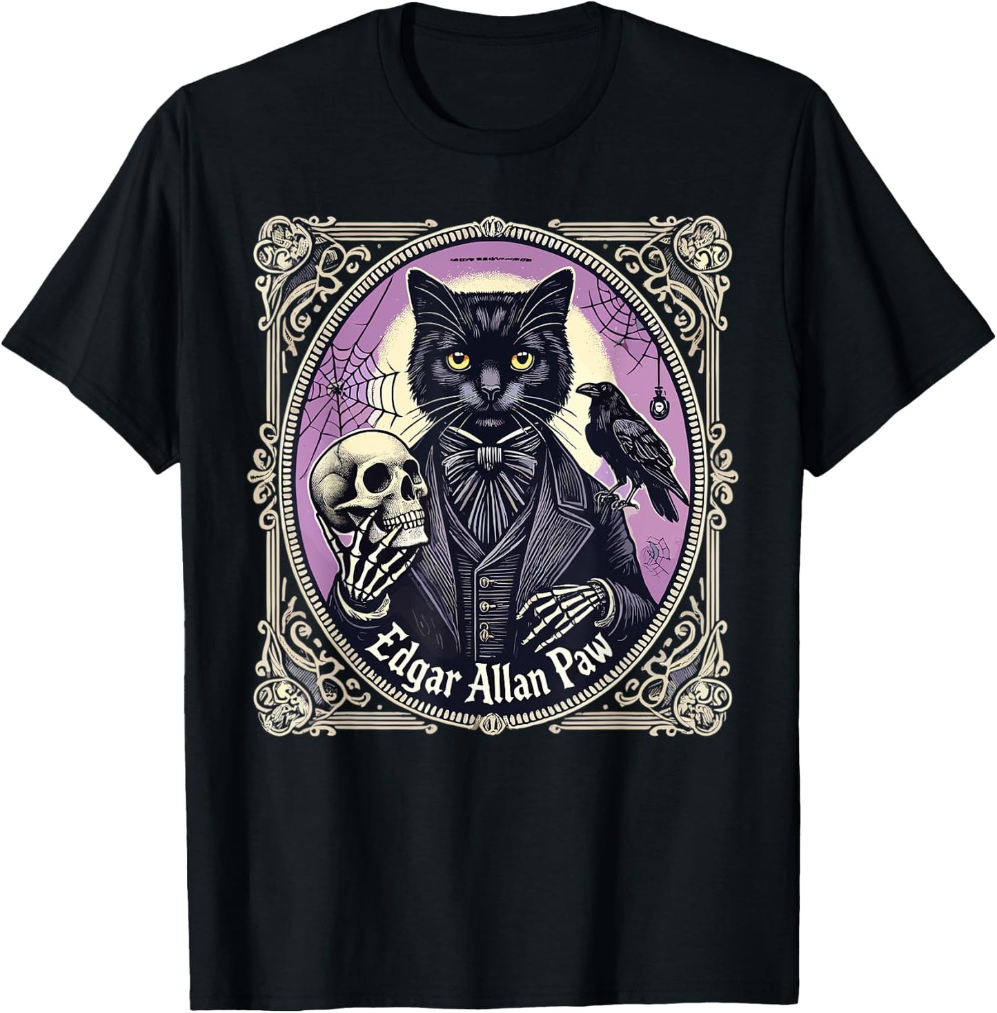 “Edgar Allan Paw” Funny Pun Black Cat Gothic Theme T-Shirt - T-Shirt | Black