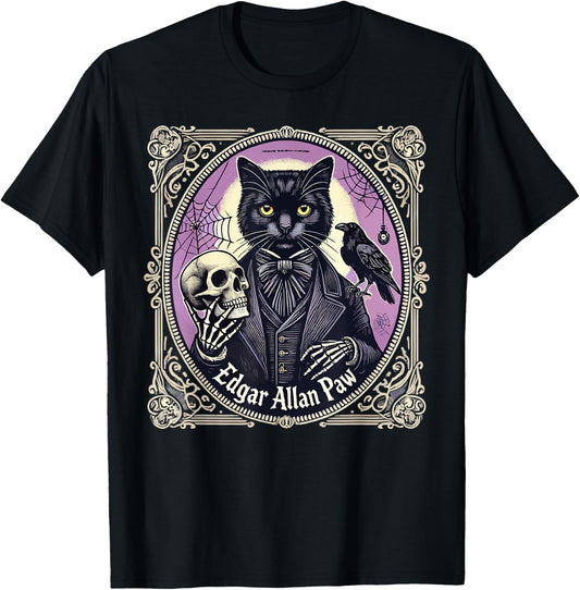 “Edgar Allan Paw” Funny Pun Black Cat Gothic Theme T-Shirt - T-Shirt | Black