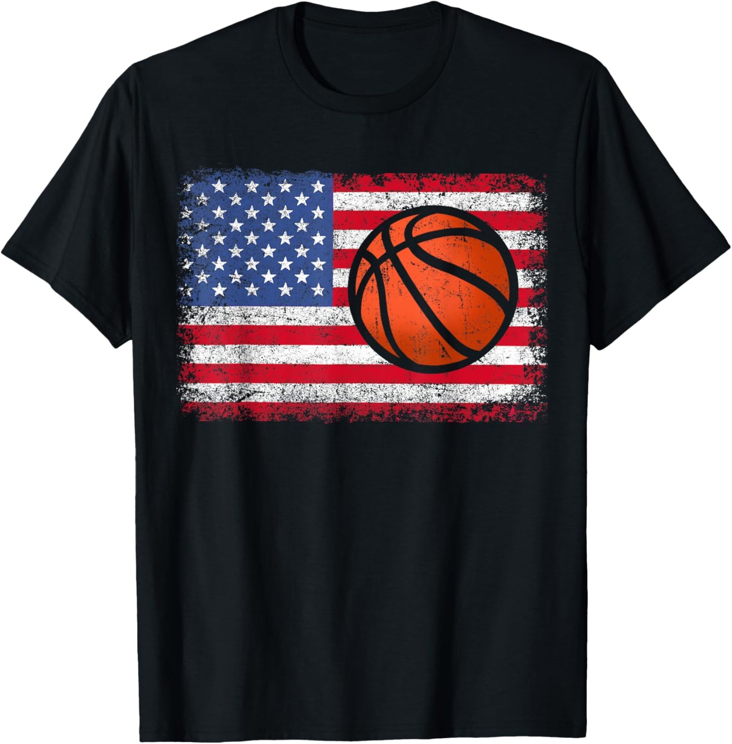 American Patriotic Basketball 4th of July USA Flag Men Boys T-Shirt - T-Shirt | Black