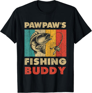 Funny Fishing Pawpaw's Fishing Buddy Vintage Fishing T-Shirt - T-Shirt | Black