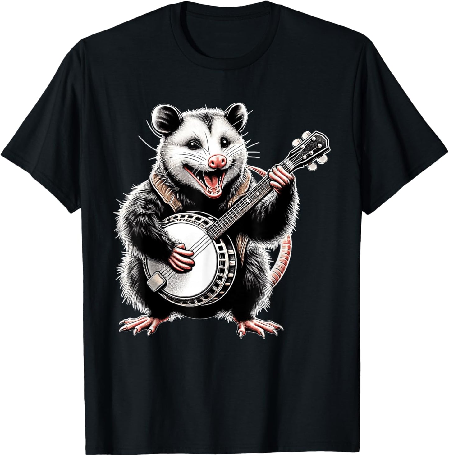 Opossum Possum Street Cat Bluegrass Banjo Player T-Shirt - T-Shirt | Black