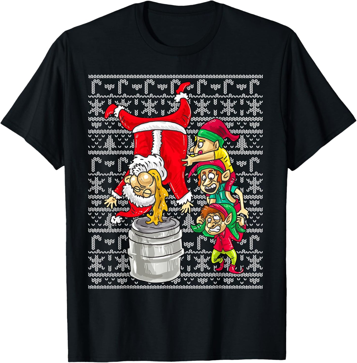 Santa Claus Keg Stand Beer Elves Drinking Humor Christmas T-Shirt - T-Shirt | Black