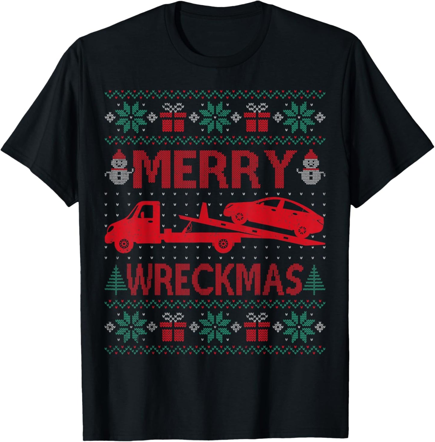 Merry Wreckmas - Funny Ugly Christmas Tow Truck Driver T-Shirt - T-Shirt | Black