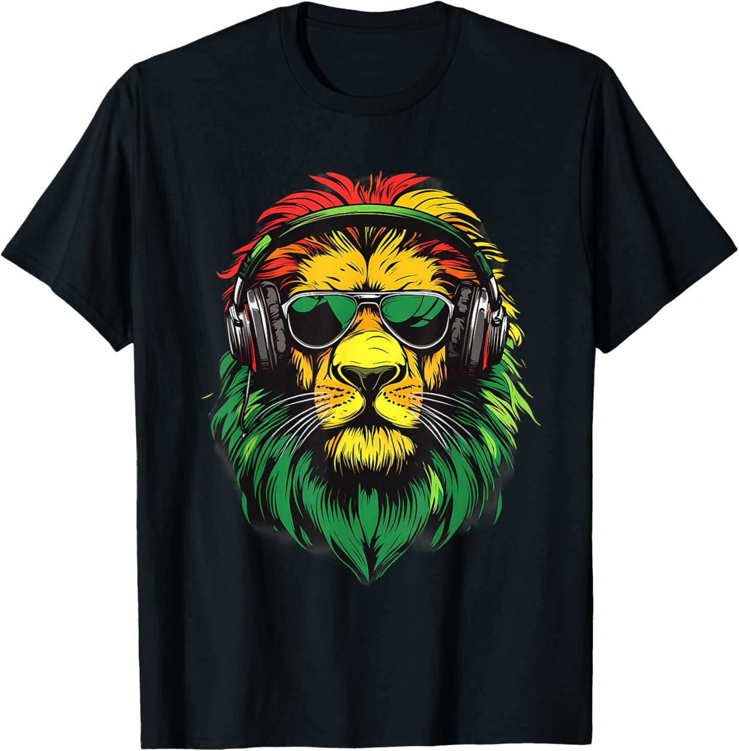 DJ Lion Of Judah Jamaican Rasta Reggae Music Headphones T-Shirt - T-Shirt | Black