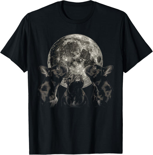 French Bulldog Frenchie Dog Howling Moon T-Shirt - T-Shirt | Black