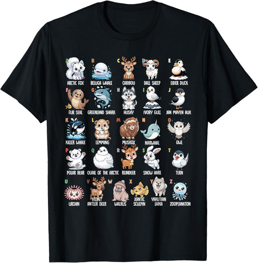 A-Z Arctic Animals Alphabet Collection Wildlife Education T-Shirt - T-Shirt | Black