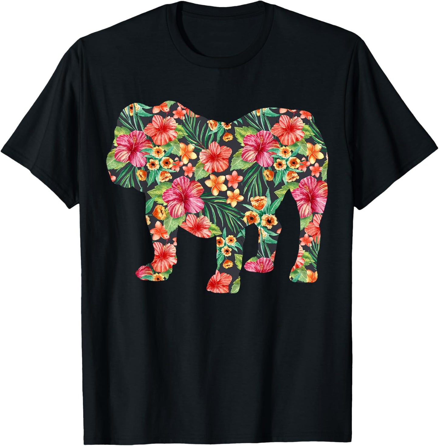 English Bulldog Flower T shirt Dog Silhouette Floral Gift Men Women Girls Kids T-Shirt - T-Shirt | Black