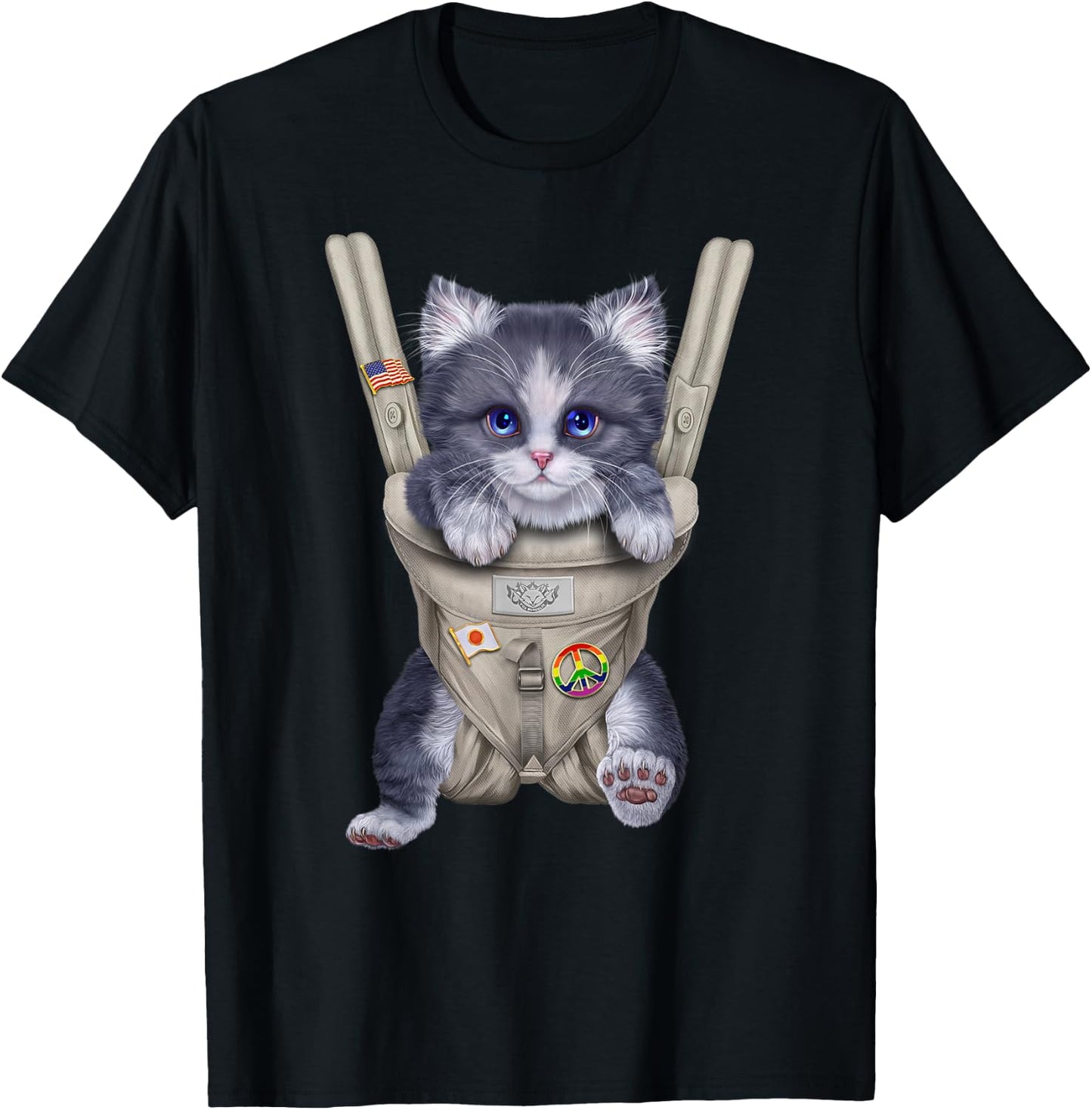Grey Bicolor Cat in Baby Carrier Women Kids T-Shirt - T-Shirt | Black