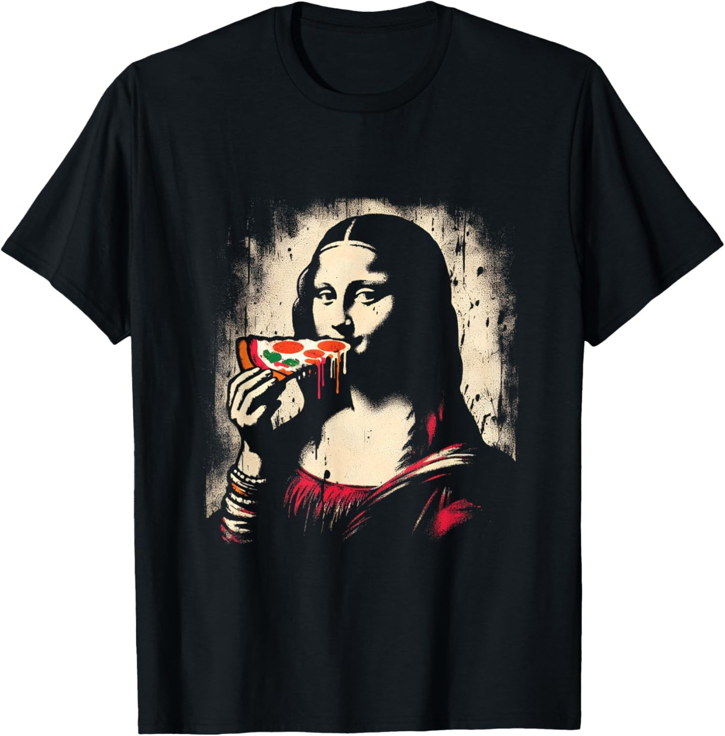 Mona-Lisa Eating Pizza - Funny Graphic Pizza Lover T-Shirt - T-Shirt | Black
