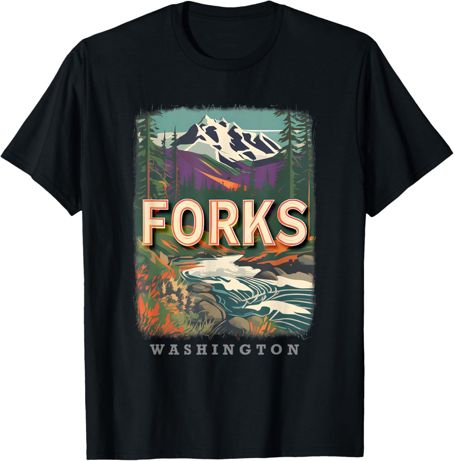 Forks Washington WA Outdoor Adventures SD115 T-Shirt - T-Shirt | Black