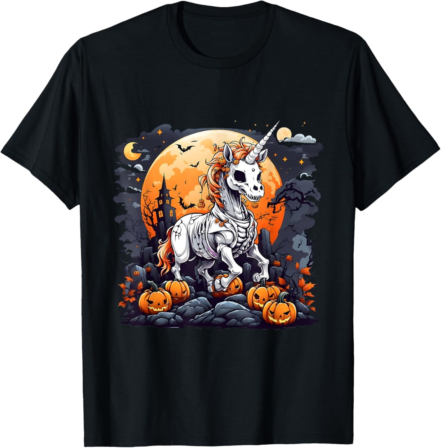 Cute Halloween Skeleton Unicorn Girls Women Witchy Halloween T-Shirt - T-Shirt | Black