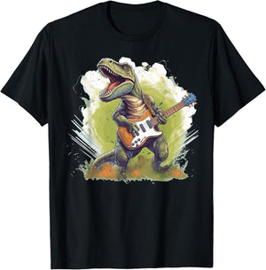 Funny T Rex Dinosaurs with Cool Electric Guitar T-Shirt - T-Shirt | Black