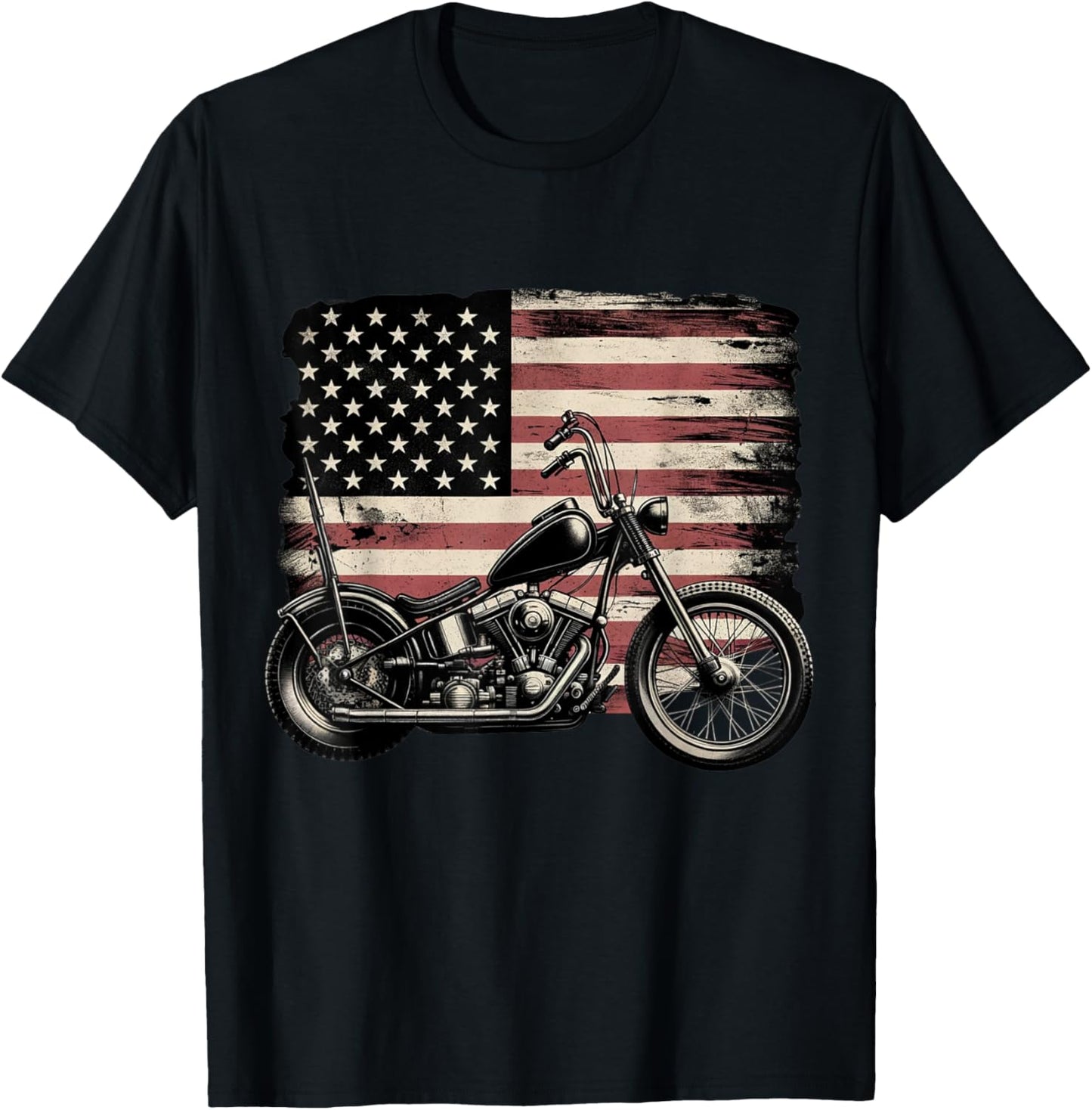 Retro Vintage USA Flag Motorcycle Patriotic America Biker T-Shirt - T-Shirt | Black