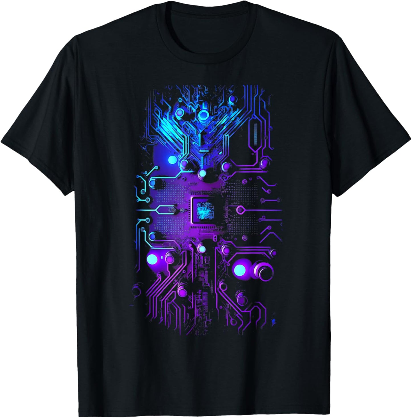 Motherboard Microchip Purple Blue IT Computer Background T-Shirt - T-Shirt | Black