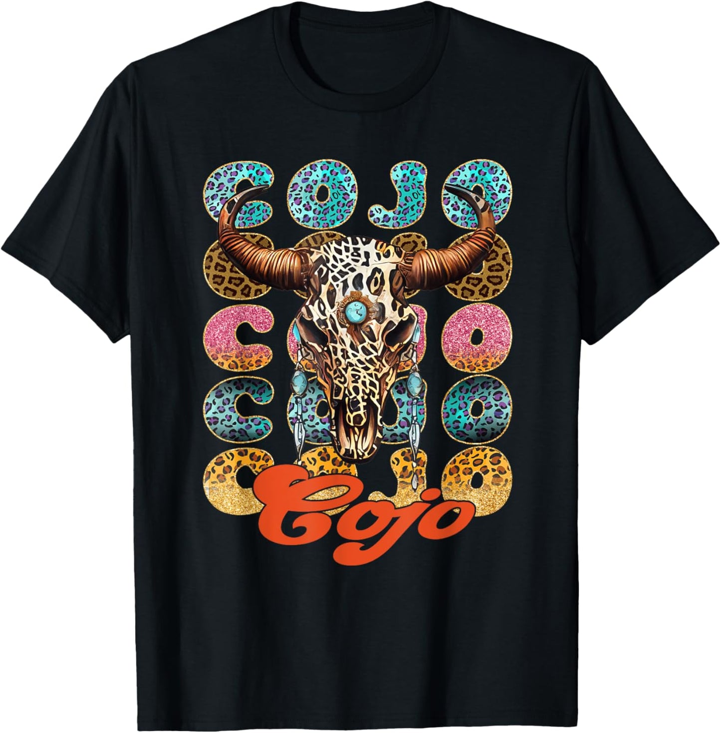 Vintage Rodeo Cojo Western Deserts Bull-Skull Cowhide Cojo T-Shirt - T-Shirt | Black