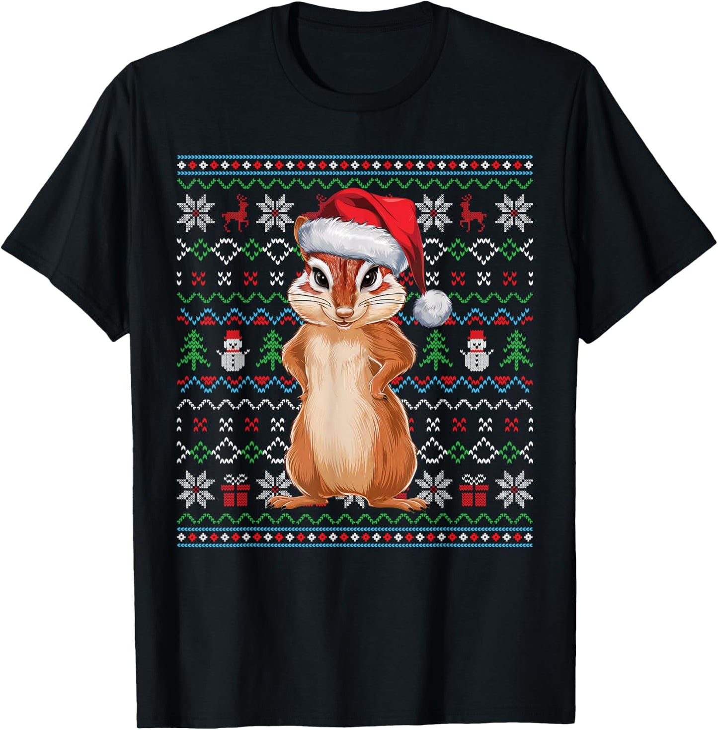 Ugly Chipmunk Lovers Xmas Sweater Santa Christmas T-Shirt - T-Shirt | Black