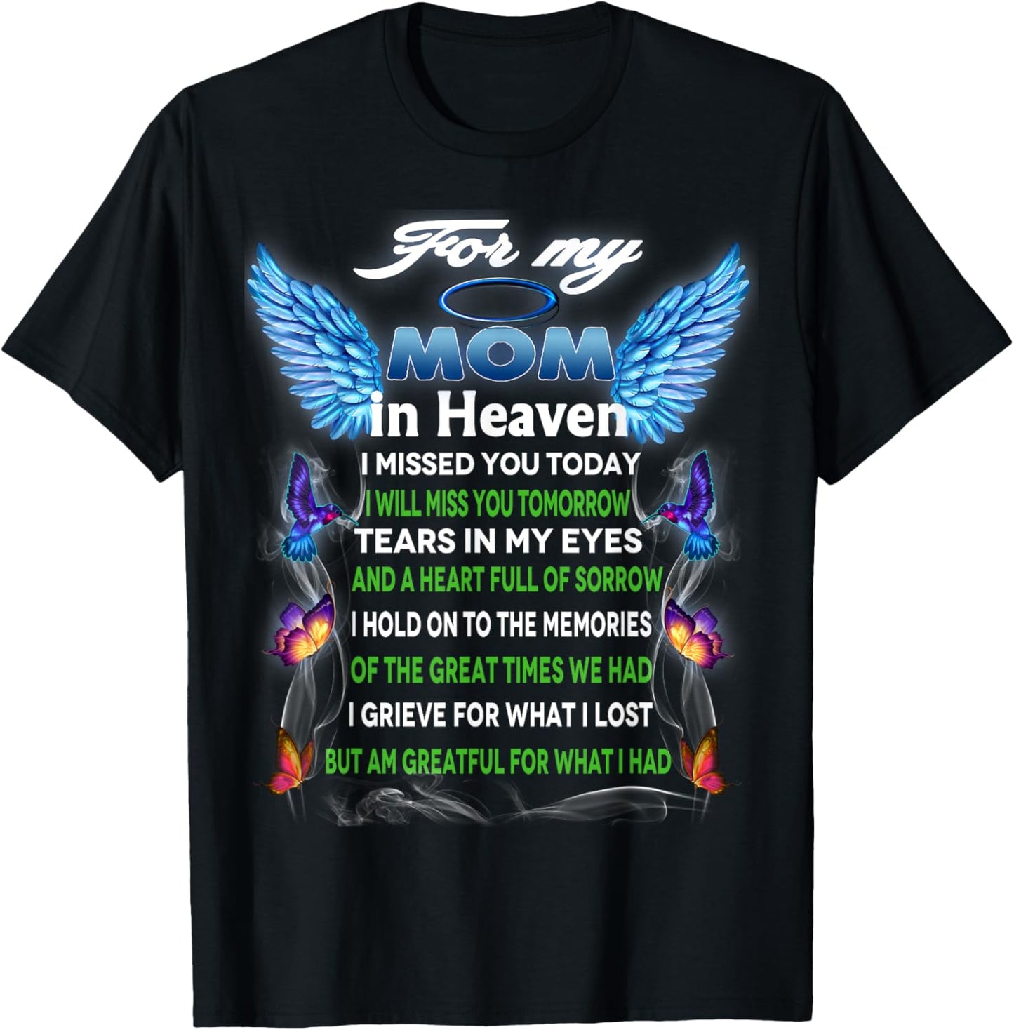 For My Mom In Heaven Poem, Memory Of Mother In Mother's Day T-Shirt - T-Shirt | Black